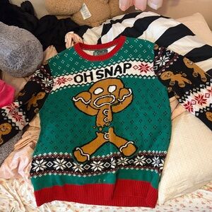 Festive Gingerbread Men Sweater - Green and Red